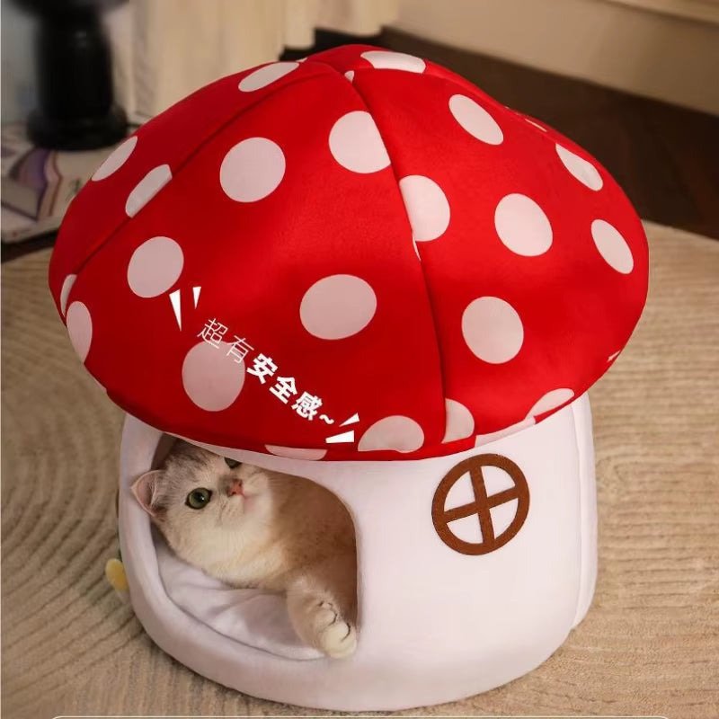 Half-Enclosed Mushroom Cat Bed