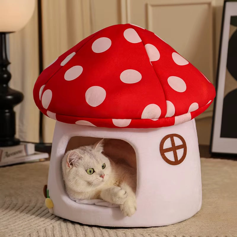 Half-Enclosed Mushroom Cat Bed