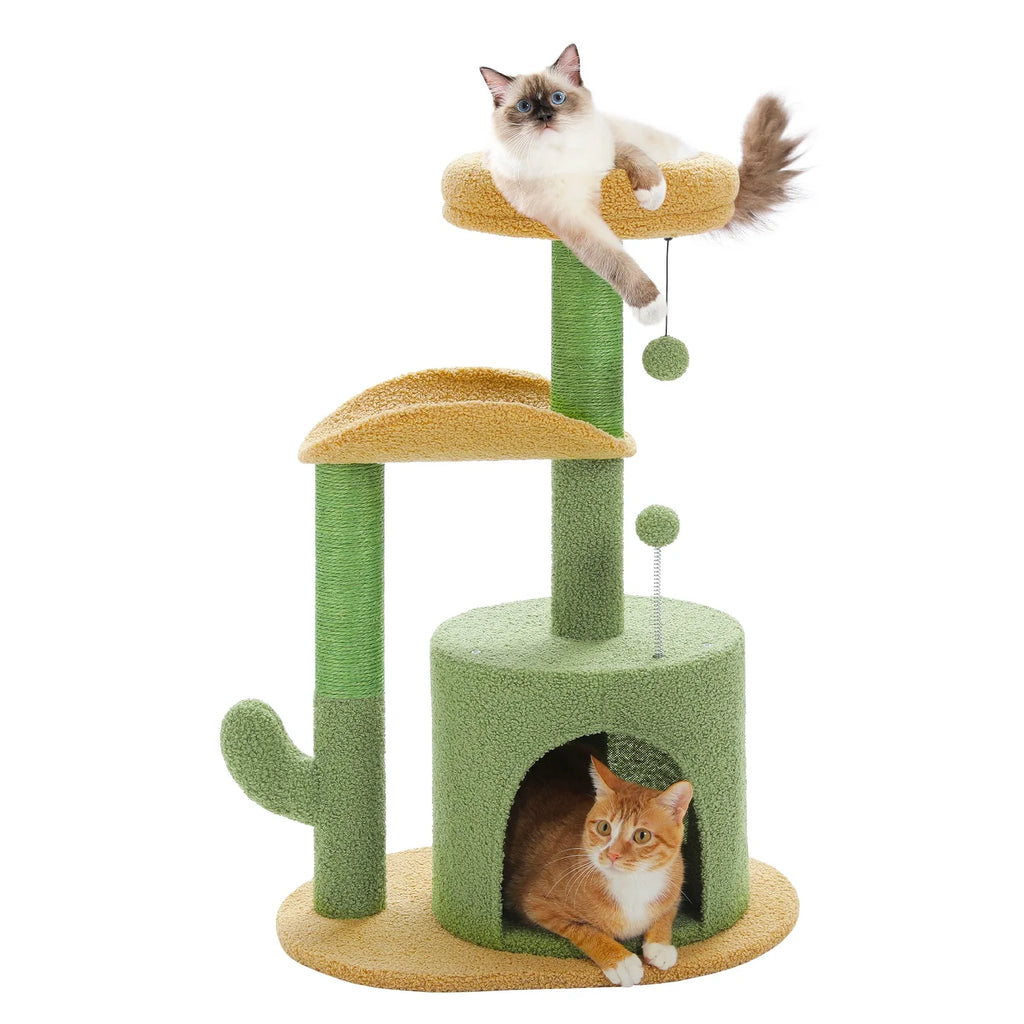 32" Cactus Cat Tree Tower with Cat Scratching Posts- Green