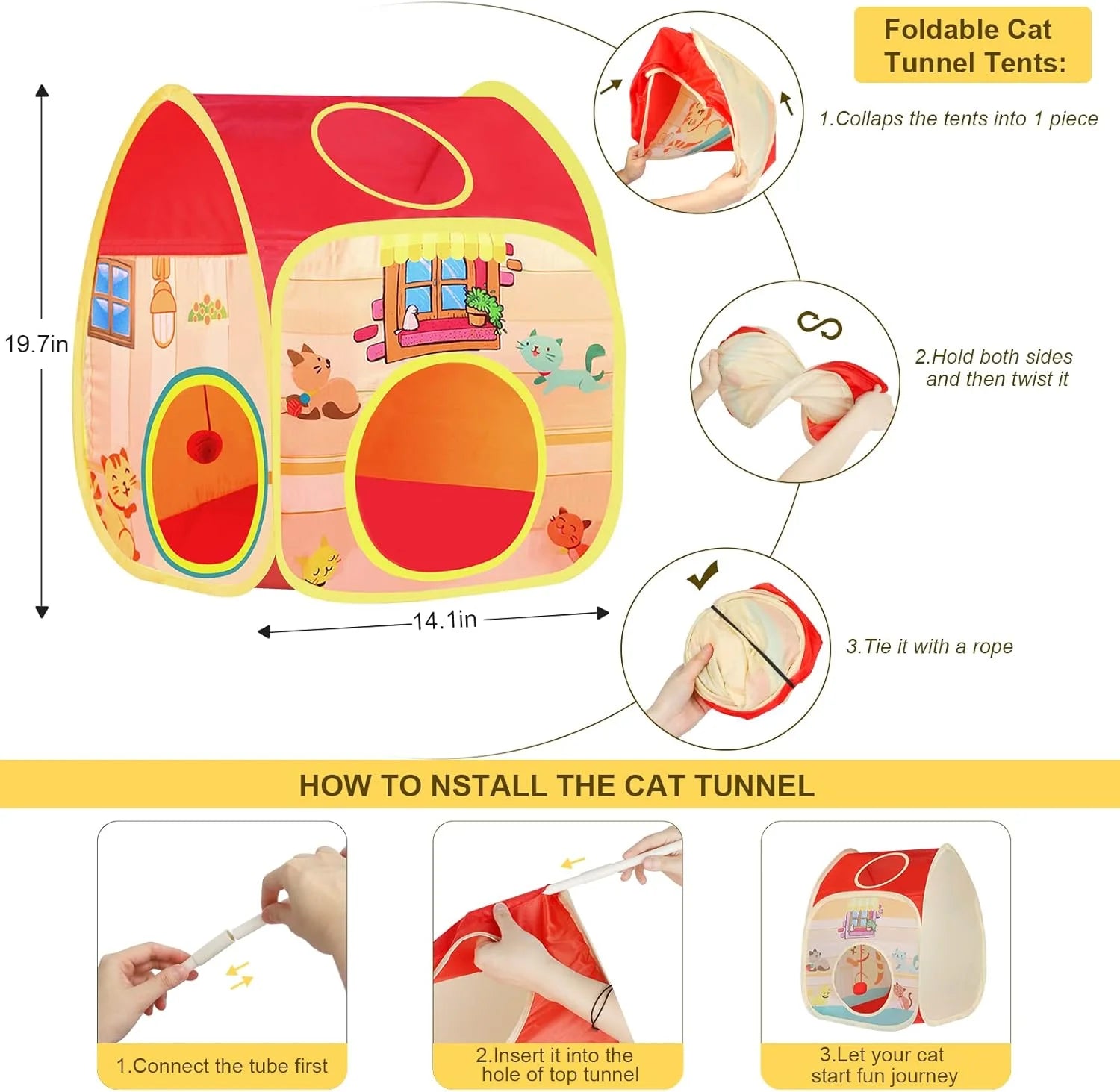 34Pcs Cat Toys Kitten Toys, Interactive Kitty Toys with Collapsible Cat Tunnels Tent
