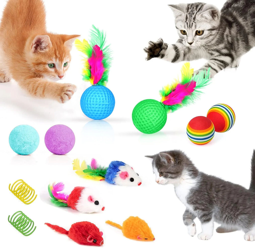 34Pcs Cat Toys Kitten Toys, Interactive Kitty Toys with Collapsible Cat Tunnels Tent