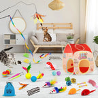 34Pcs Cat Toys Kitten Toys, Interactive Kitty Toys with Collapsible Cat Tunnels Tent