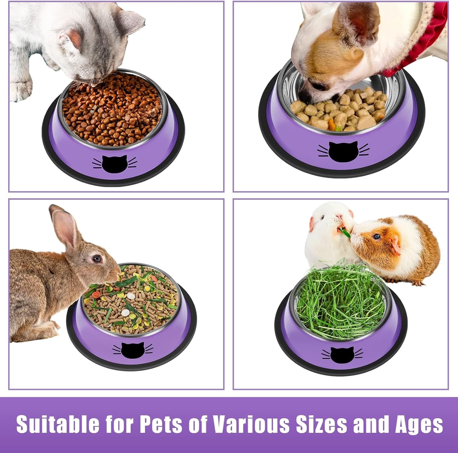 2 Pcs Non-Slip Stainless Steel Small Cat Food Bowls -7 Oz