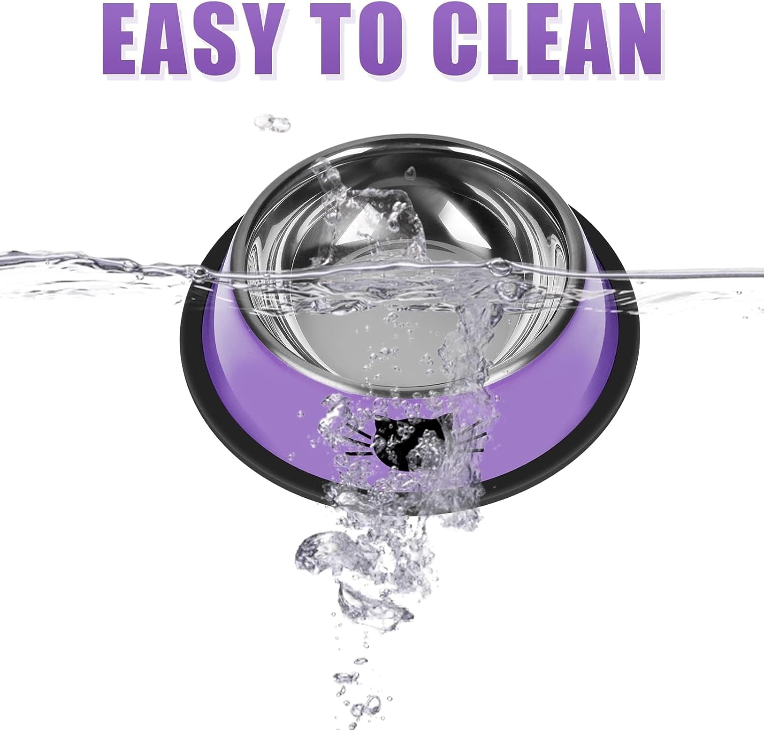 2 Pcs Non-Slip Stainless Steel Small Cat Food Bowls -7 Oz