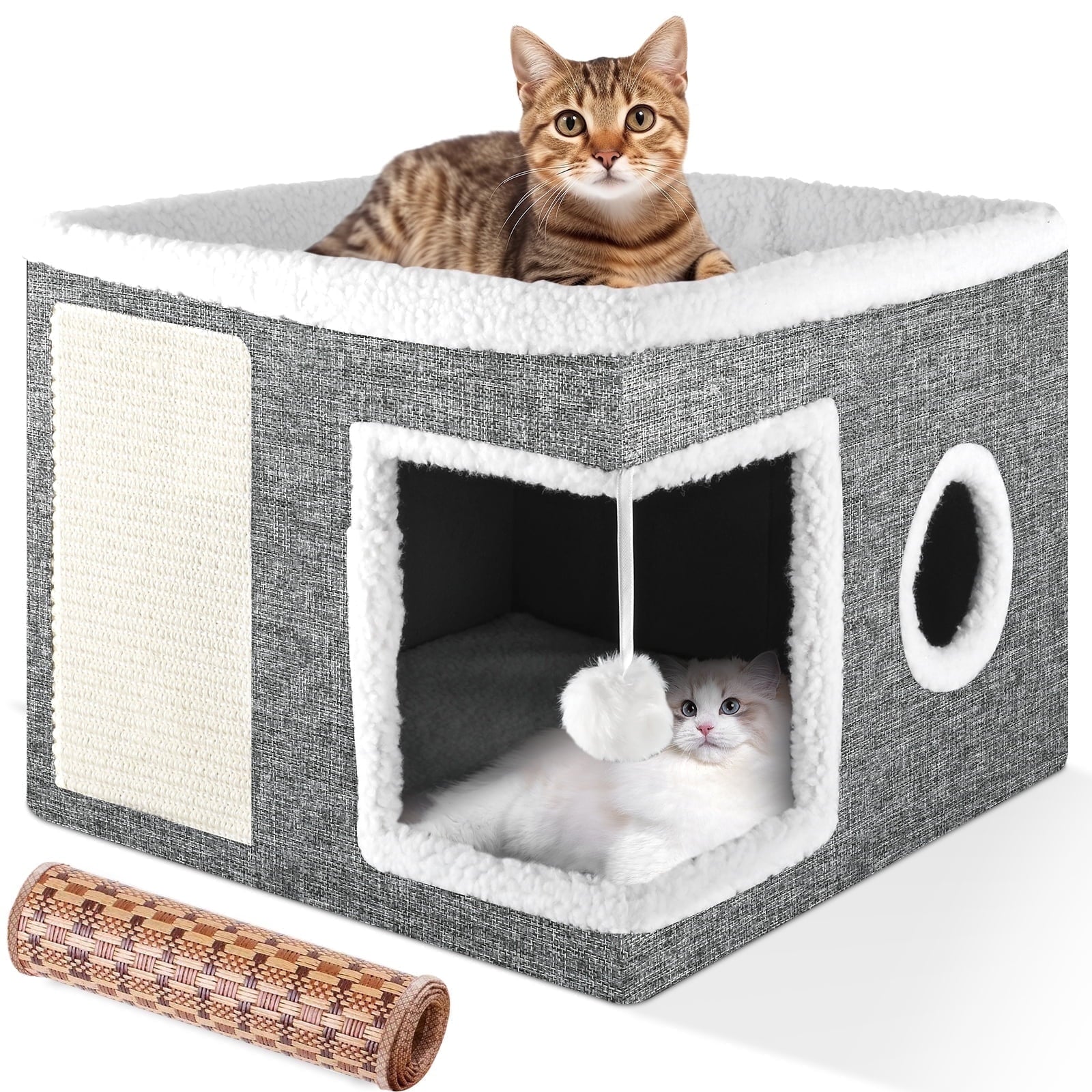 Cat Bed,  Cat House for Indoor Cats, Scratch Pad- Grey
