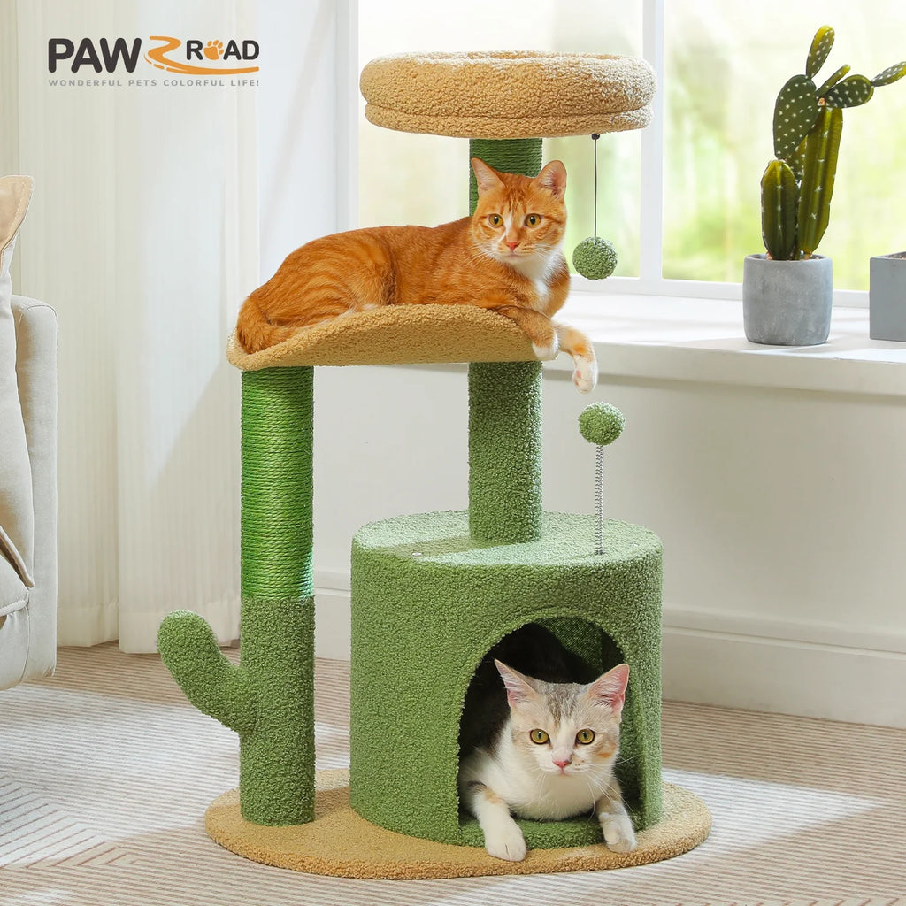 32" Cactus Cat Tree Tower with Cat Scratching Posts- Green
