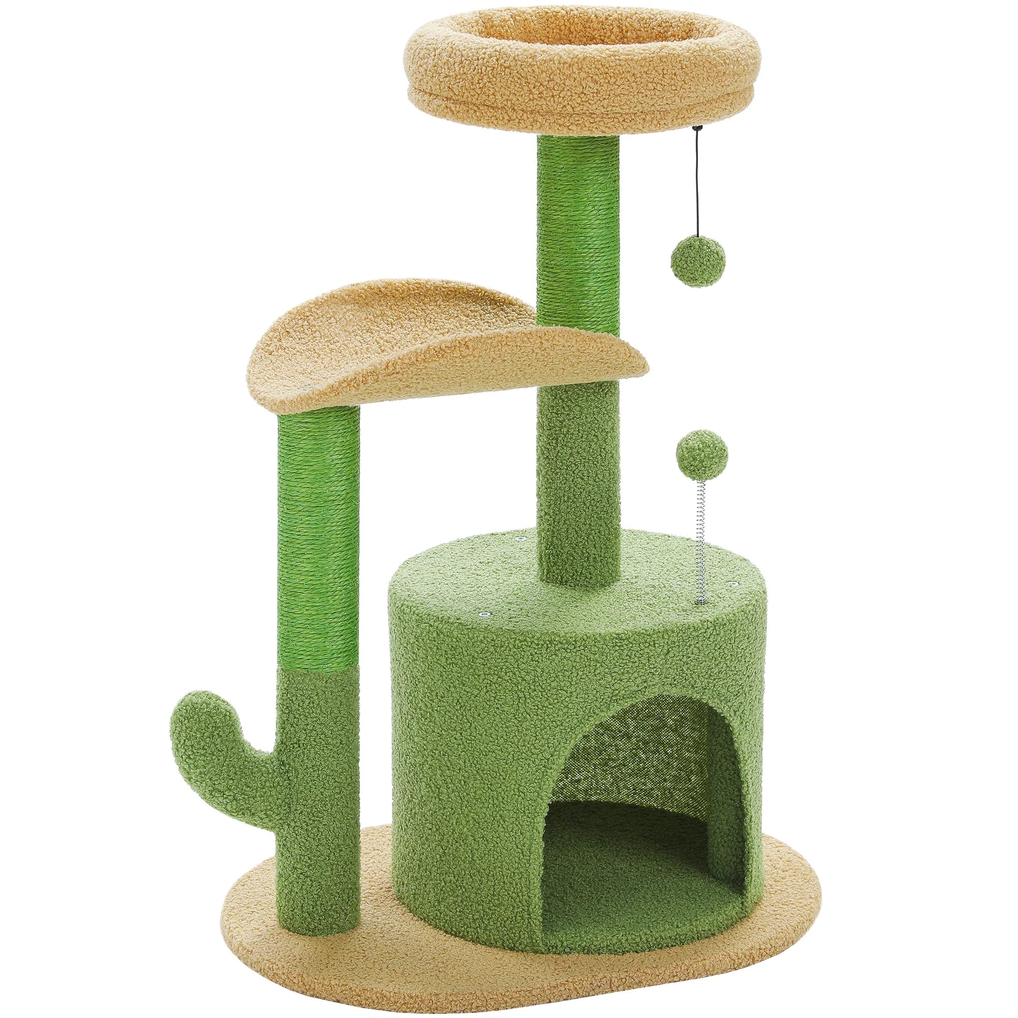 32" Cactus Cat Tree Tower with Cat Scratching Posts- Green