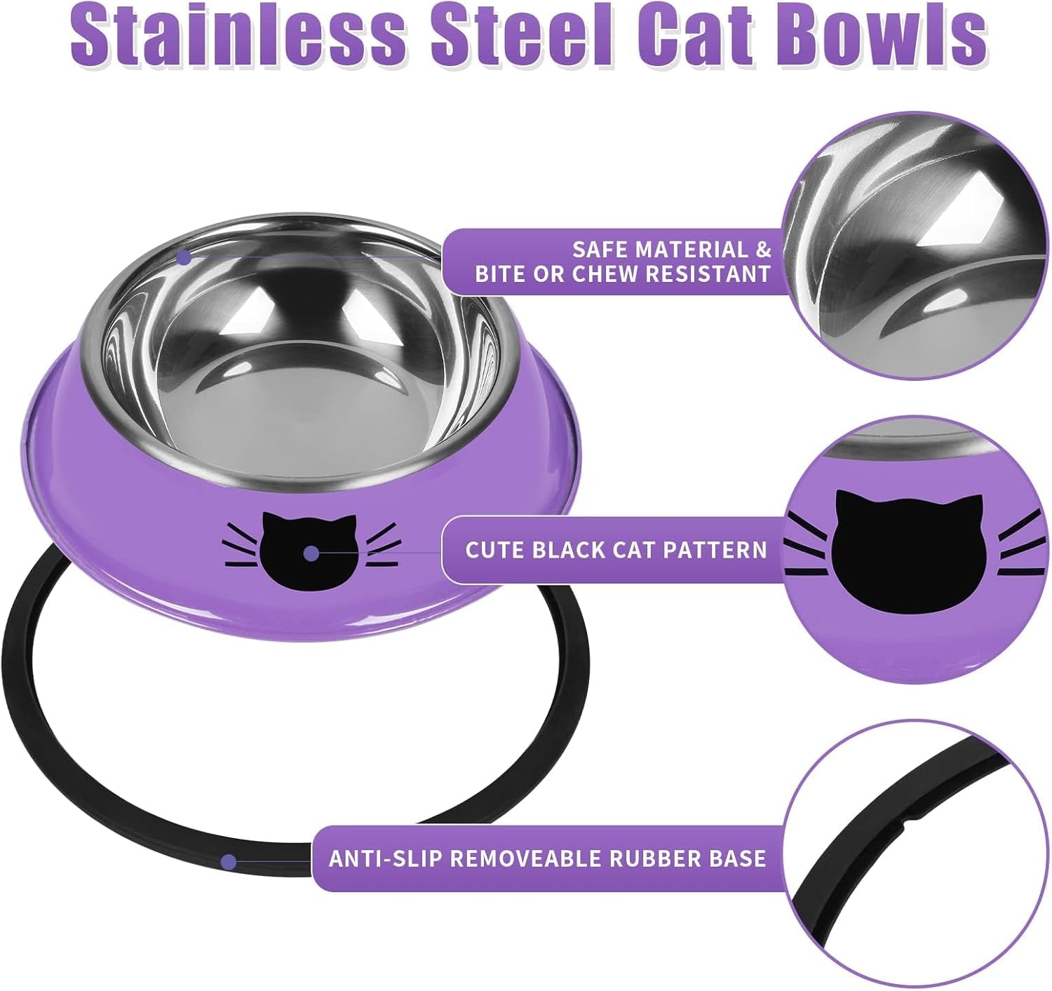 2 Pcs Non-Slip Stainless Steel Small Cat Food Bowls -7 Oz