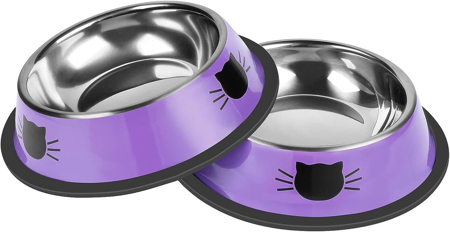 2 Pcs Non-Slip Stainless Steel Small Cat Food Bowls -7 Oz