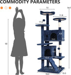 54-Inch Cat Tree Tower, Standing House Cat Condo with Scratch Stay and Fun Toys, Navy Blue