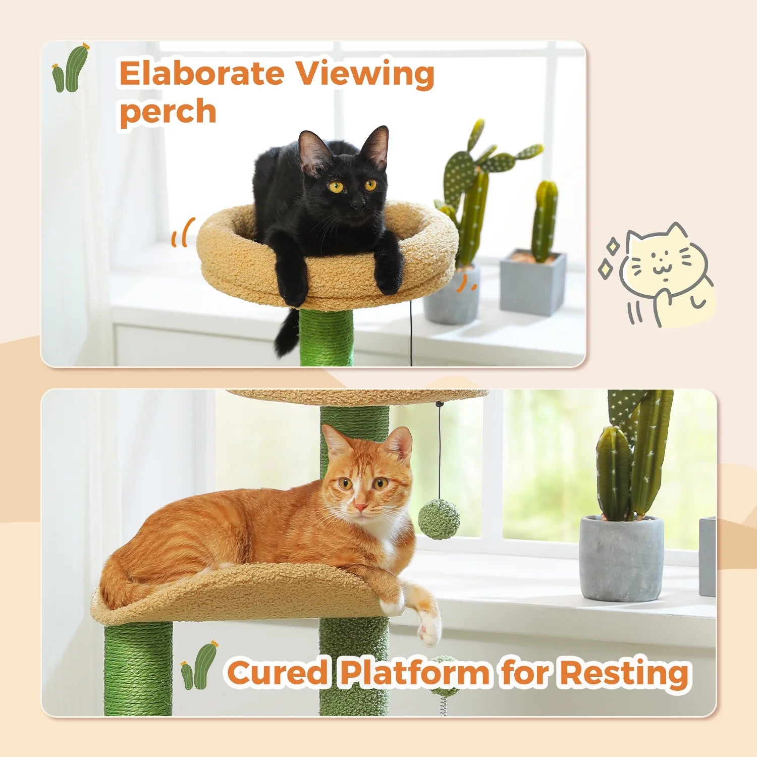 32" Cactus Cat Tree Tower with Cat Scratching Posts- Green