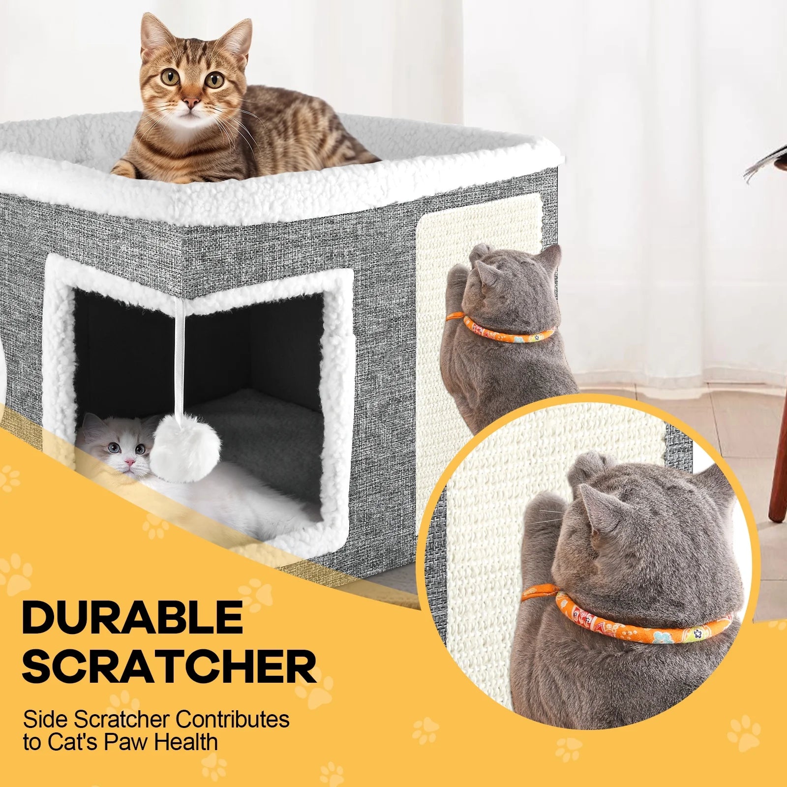 Cat Bed,  Cat House for Indoor Cats, Scratch Pad- Grey