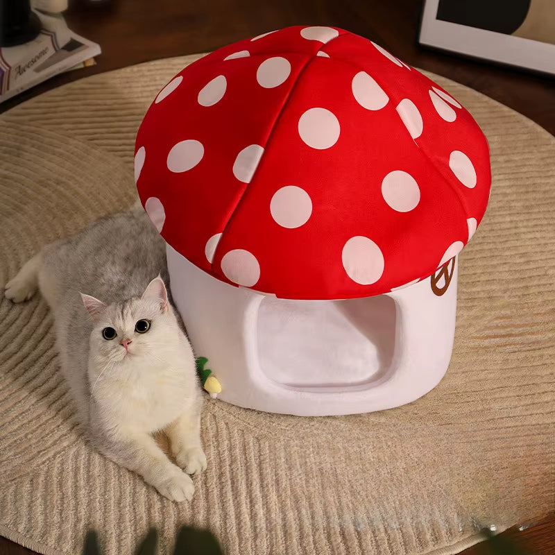 Half-Enclosed Mushroom Cat Bed
