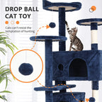 54-Inch Cat Tree Tower, Standing House Cat Condo with Scratch Stay and Fun Toys, Navy Blue