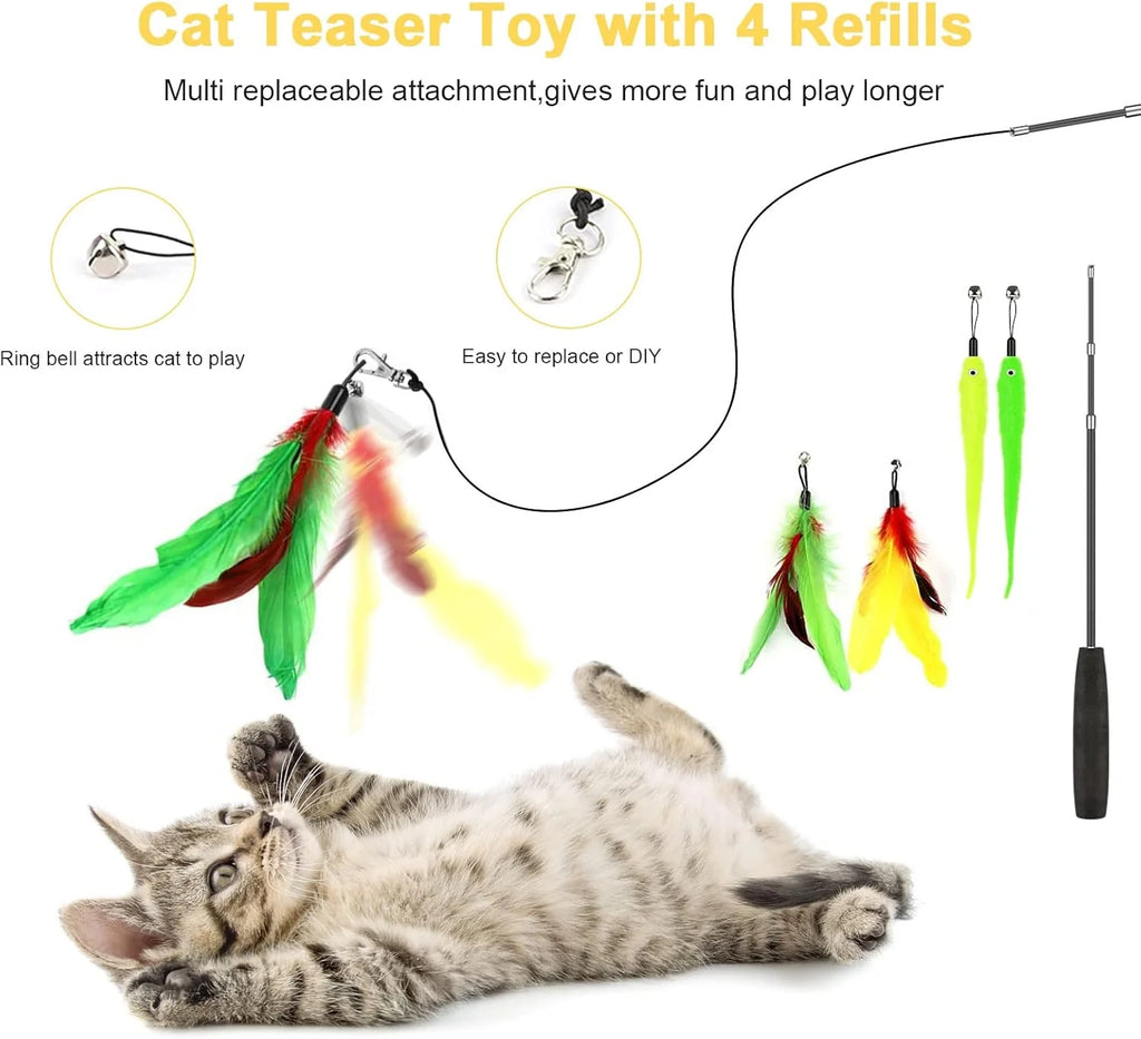 34Pcs Cat Toys Kitten Toys, Interactive Kitty Toys with Collapsible Cat Tunnels Tent